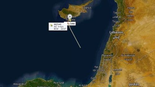Διαδρομή πτήσης βρετανικού αεροσκάφους από την Κύπρο προς τη Γάζα την προηγούμενη Δευτέρα