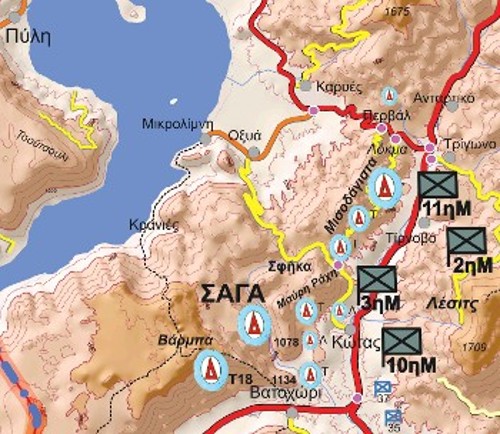 Χάρτης με τη διάταξη δυνάμεων στη διάρκεια των τελευταίων μαχών τον Αύγουστο του 1949 (από τον «Ιστορικό Ταξιδιωτικό Οδηγό για το Βίτσι»)