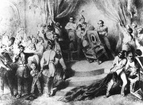 Εθνοφρουροί και οπλισμένοι εργάτες στην αίθουσα του θρόνου στον Κεραμεικό,24 Φλεβάρη 1848