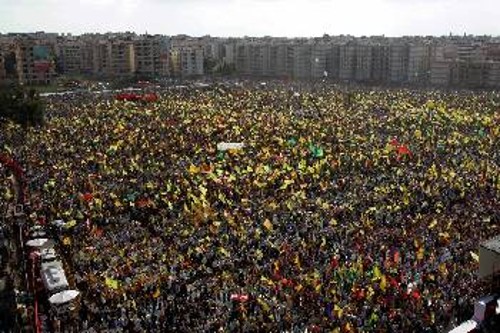 Η χτεσινή ογκώδης συγκέντρωση στη νότια Βηρυτό