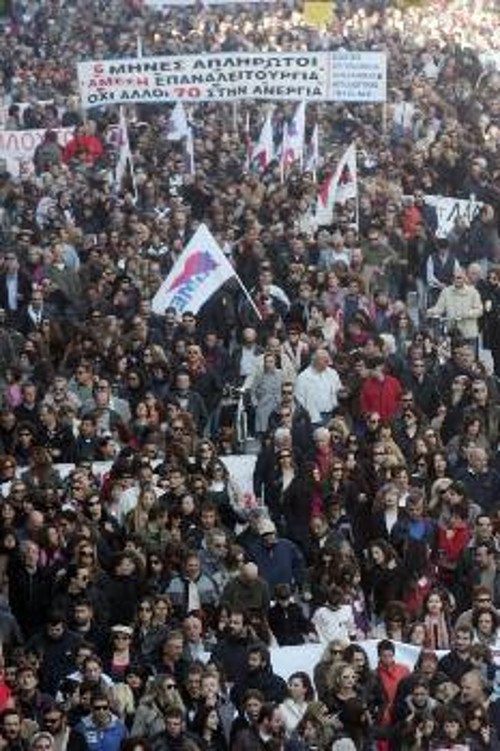 Από την απεργιακή συγκέντρωση την πρώτη μέρα, στη Θεσσαλονίκη