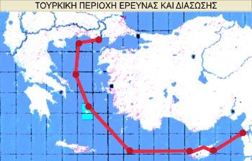 Χάρτης με τον τουρκικό νόμο 24611/12 Δεκ. 2001 που διχοτομεί το Αιγαίο, χωρίς καμία μέχρι σήμερα ελληνική αντίδραση