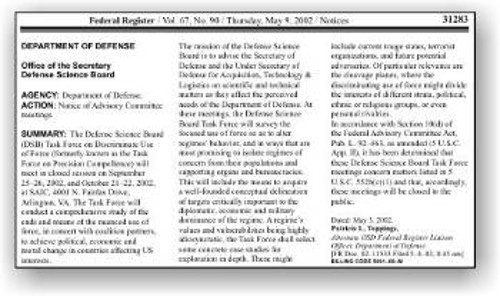 Το ντοκουμέντο- αποκάλυψη της 3/5/2002 όπως δημοσιεύεται στον επίσημο κατάλογο των δραστηριοτήτων, σε ομοσπονδιακό επίπεδο, των κρατικών υπηρεσιών των ΗΠΑ