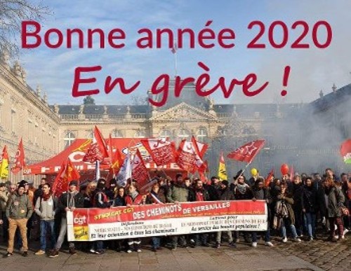 «Καλή χρονιά για το 2020, όλοι στην απεργία!», τονίζει η πρωτοχρονιάτικη κάρτα του Συνδικάτου Σιδηροδρομικών στις Βερσαλίες