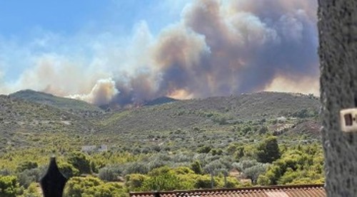 Στα Βίλια καίγεται πυκνό δάσος